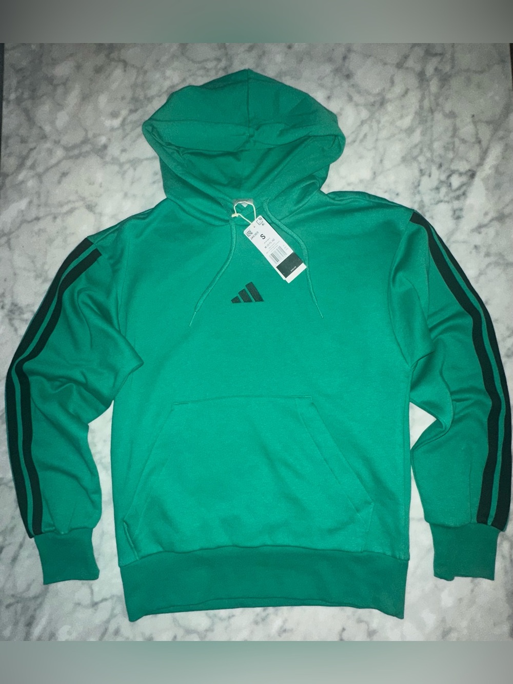 adidas Green Men's Pullover Hoodie with Black Stripes